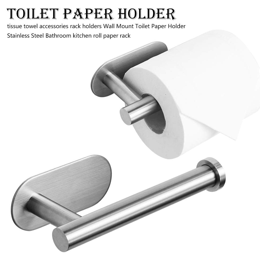 Toilet Paper Holder Bathroom Accessories Stainless Steel Bathroom Kitchen Wall Mounted Roll Paper Rack Tissue Towel Rack Holders Adhesive Toilet Paper Holder Stainless Steel Toilet Tissue Roll Holder Sticky Hand Towel Hanger No Drilling