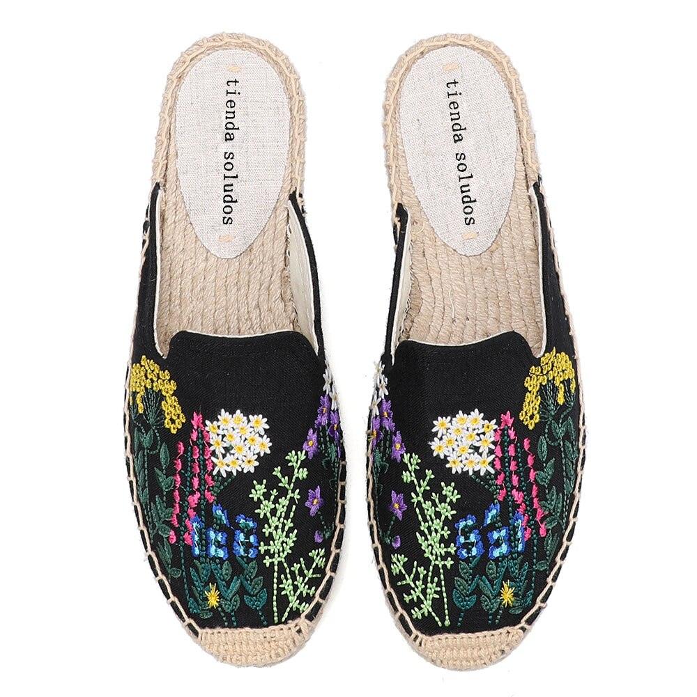 Top Cotton Rubber Flowers Summer Indoor Women's Espadrilles Flat Bottom Shoes Slippers Linen Slip-On Shoes With Lightweight Drop-in Heel Design Braided Beautiful Espadrilles