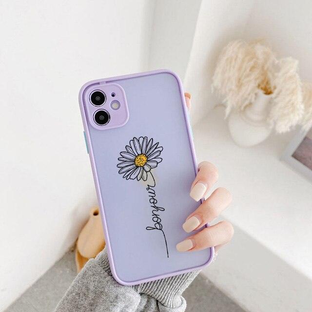 Transparent Black Lines Daisy Flowers Phone Case For iPhone 13 12 7 11Pro X 8 Plus XS MAX XR Clear Real Flower Trendy Aesthetic Phone Case for Women Girls Luxury Black Iphone Case