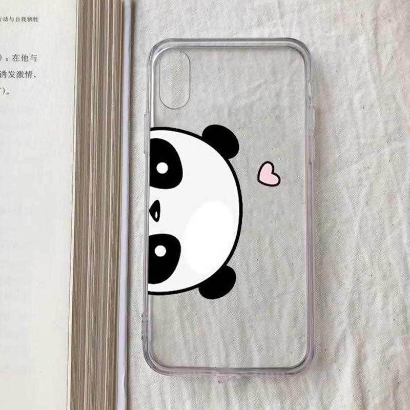 Transparent Creative Bear Panda Animal Shockproof Phone Case for iPhone 11 12 13 mini pro XS MAX 8 7 6 6S Plus X 5S case Lightweight Thin Flexible Soft Raised Edges Glossy Silicone Protective Phone Cover for iPhone