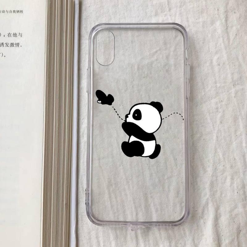 Transparent Creative Bear Panda Animal Shockproof Phone Case for iPhone 11 12 13 mini pro XS MAX 8 7 6 6S Plus X 5S case Lightweight Thin Flexible Soft Raised Edges Glossy Silicone Protective Phone Cover for iPhone