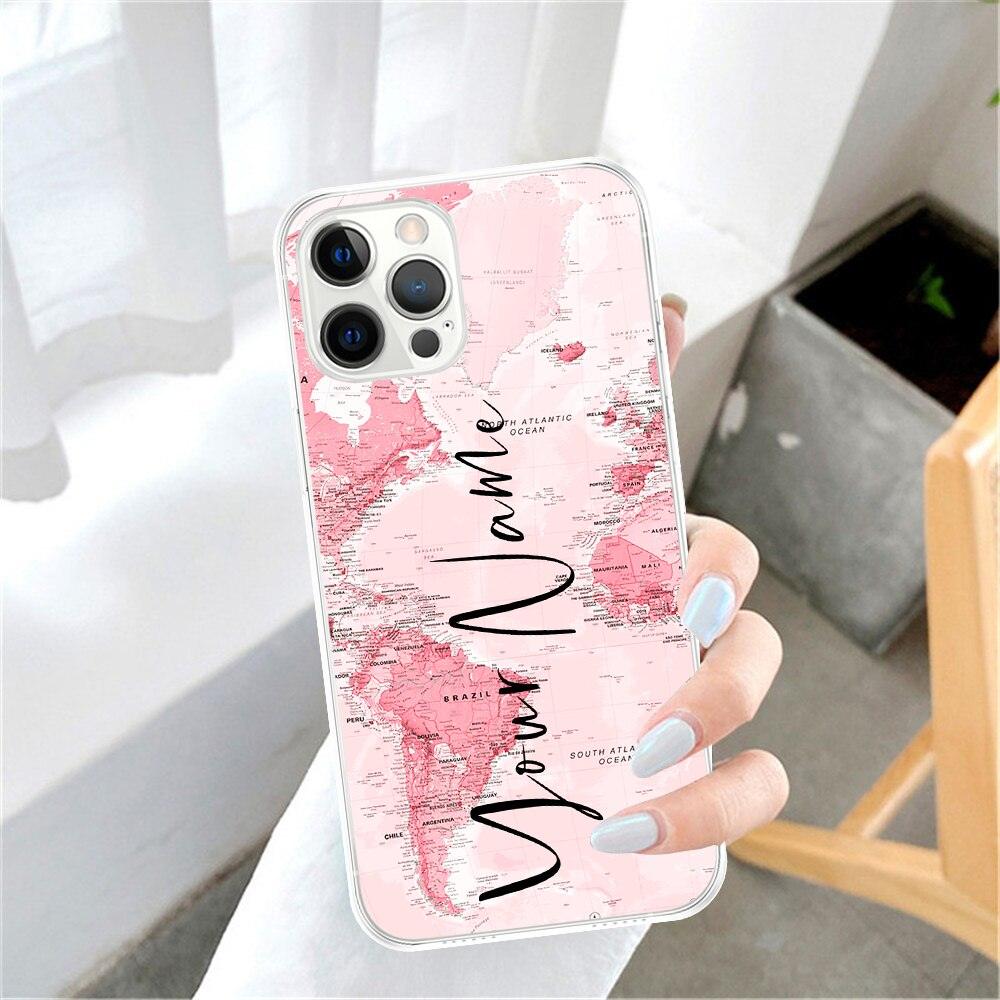 Travel Map Phone Case for iPhone 13 11 12 Pro Max X XR XS 7 8 Plus Mini SE Transparent Cover for iphone Transparent Soft Ultra Slim Anti-Scratch Bumper Protective Cover for iPhone