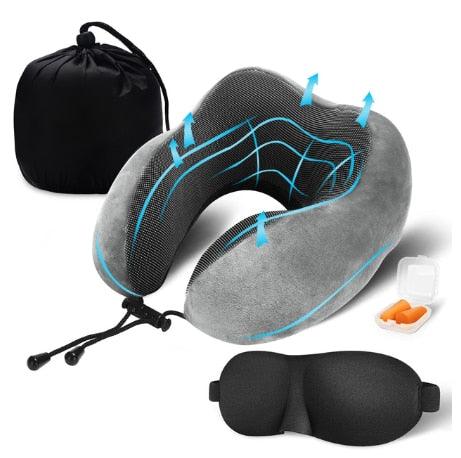 Travel Pillow U Shaped Memory Foam Neck Pillows Neck Cervical Airplane Pillow Healthcare Bedding Free Eye Mask and Earplugs Neck Support Pillow Headrest Travel Folding Slow Rebound Journey Trip Cushion Memory Foam Travel Pillow Neck Pillow