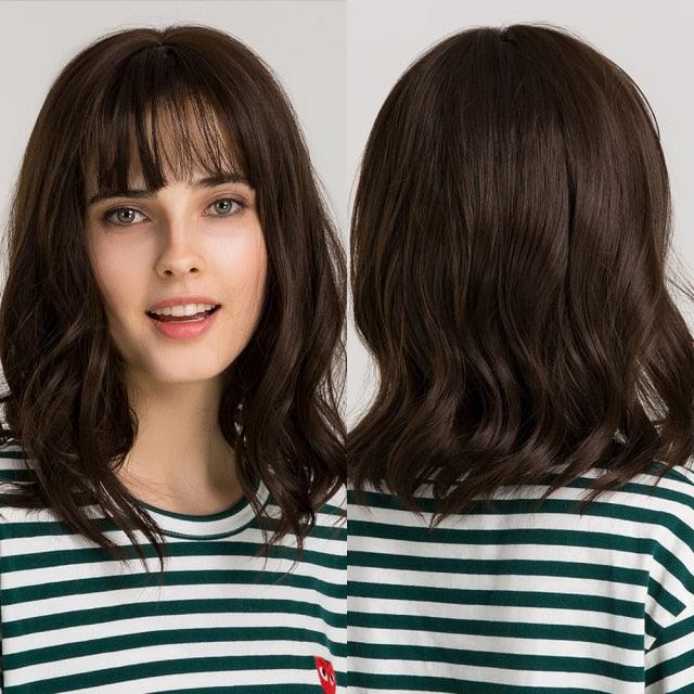 Treding Bob Straight Brown Black Ombre Synthetic Wig Natural Short Wig for Women Middle Part Cosplay Wigs Heat Resistant Wigs For Black Women Wigs For Cosplay