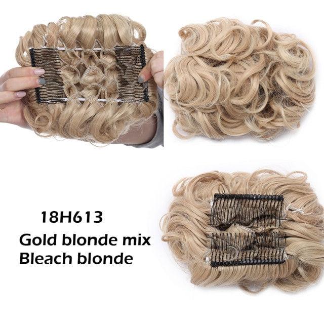 Trending LARGE Comb Clip In Curly Hair Extension Synthetic Hair Pieces Chignon Women Updo Cover Hairpiece Extension Hair Bun Clip in Hair Extension For Volumized Hair Buns For Girls