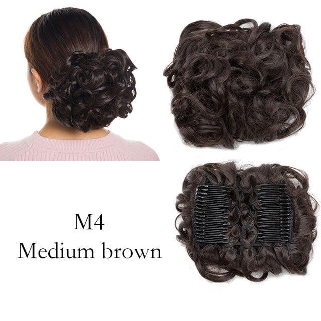 Trending LARGE Comb Clip In Curly Hair Extension Synthetic Hair Pieces Chignon Women Updo Cover Hairpiece Extension Hair Bun Clip in Hair Extension For Volumized Hair Buns For Girls