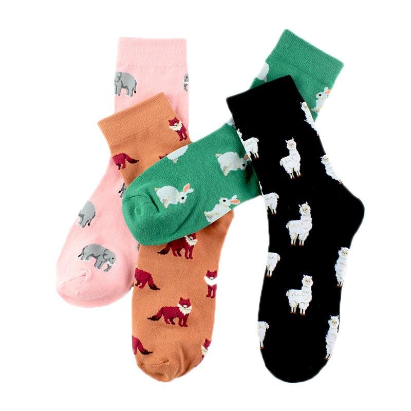 Trendy Alpaca Elephant Fox Rabbit Animal socks Cotton Casual Socks Warm Unisex Streetwear Cute Funny Socks Short Happy Ankle Socks For Animal Lover Men And Women