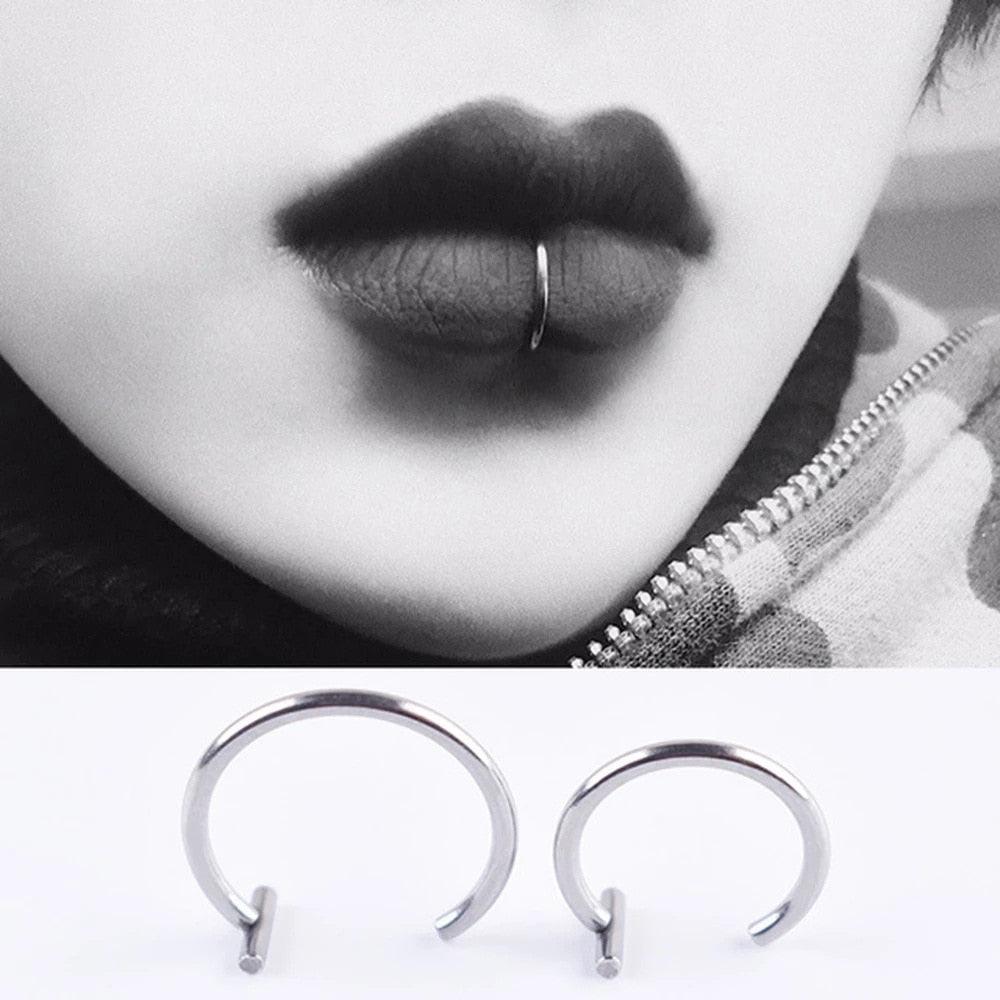 Trendy New Titanium Steel Punk Clip on Fake Piercing Ear Nose Lip Rings Unisex Nose Ring Women Septum Nose Ring Clips Septum Ring Hoop Cartilage Tragus Helix Small Piercing Nose Rings Hoop Cartilage Earring  Body Jewelry