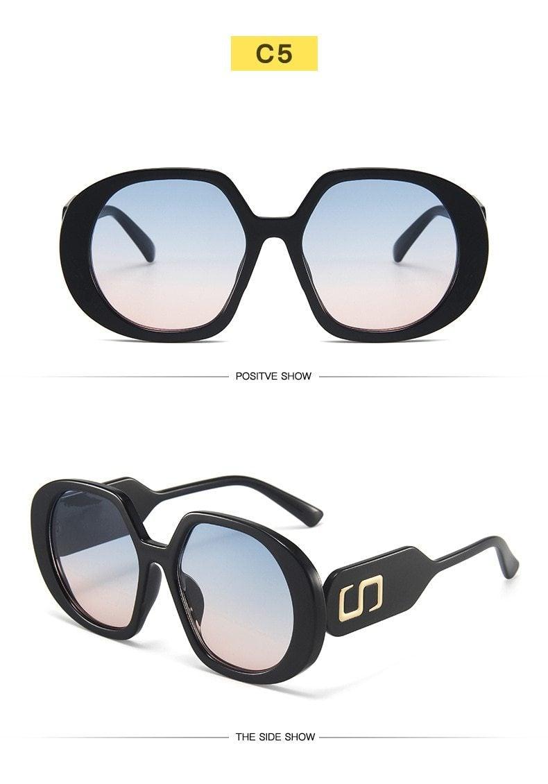 Trendy Rectangle Sunglasses UV Protection hexagon Horned Rim Thick Fashion Shades Elegant & Luxury Brand Polygon Shape  Women's Sunglasses New Retro Wide-legged Big Frame Sun Glasses For Female