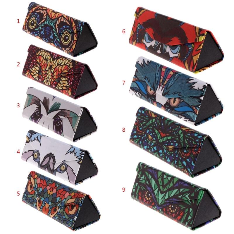 Triangular Foldable Glasses Case Animal Eyeglasses Sunglasses Storage Hard Shell Sunglasses Case Foldable Protable Magnet Clip Leather Glasses Case Triangle Travel Glasses Case Foldable Flat For Eyewear Storage