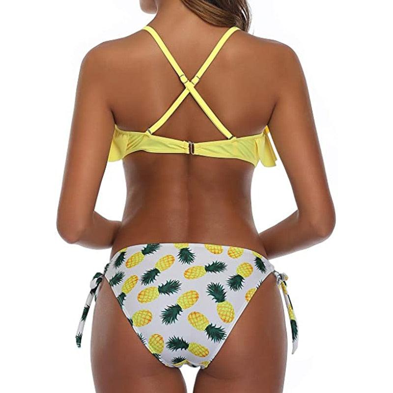 Tropical Bikini  Bottom Padded Ruffled Top Push Up Bikini Swimsuit For Women Underwire Bikini Top Ruffle Padded Two Piece Bathing Suits Teen Girls Two Piece Swimsuit Women Cross Back Bathing Suit Swimwear