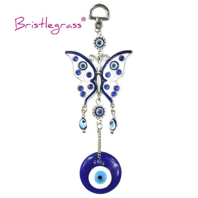 Turkish Blue Evil Eye Rhinestone Butterfly Amulet with Blue Rhinestone Car Charm Rear View Mirror Wall Hanging Protection Lucky Charms Wall Hanging Pendant Protection  Home Decor Blessing Gift