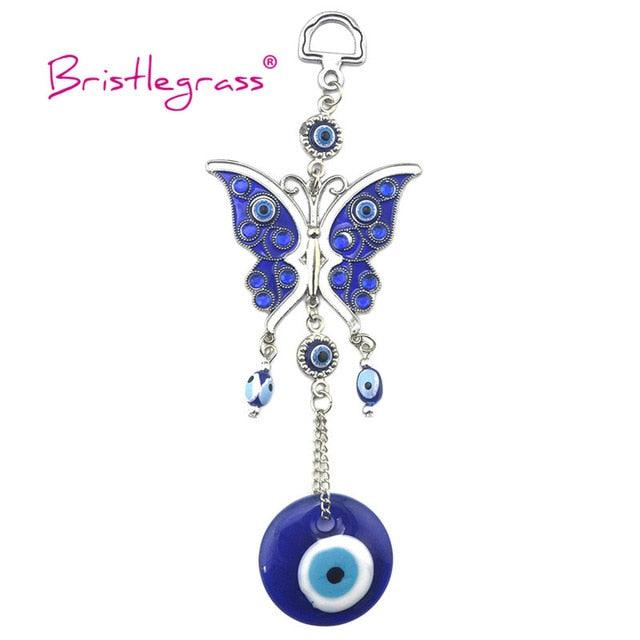 Turkish Blue Evil Eye Rhinestone Butterfly Amulet with Blue Rhinestone Car Charm Rear View Mirror Wall Hanging Protection Lucky Charms Wall Hanging Pendant Protection  Home Decor Blessing Gift