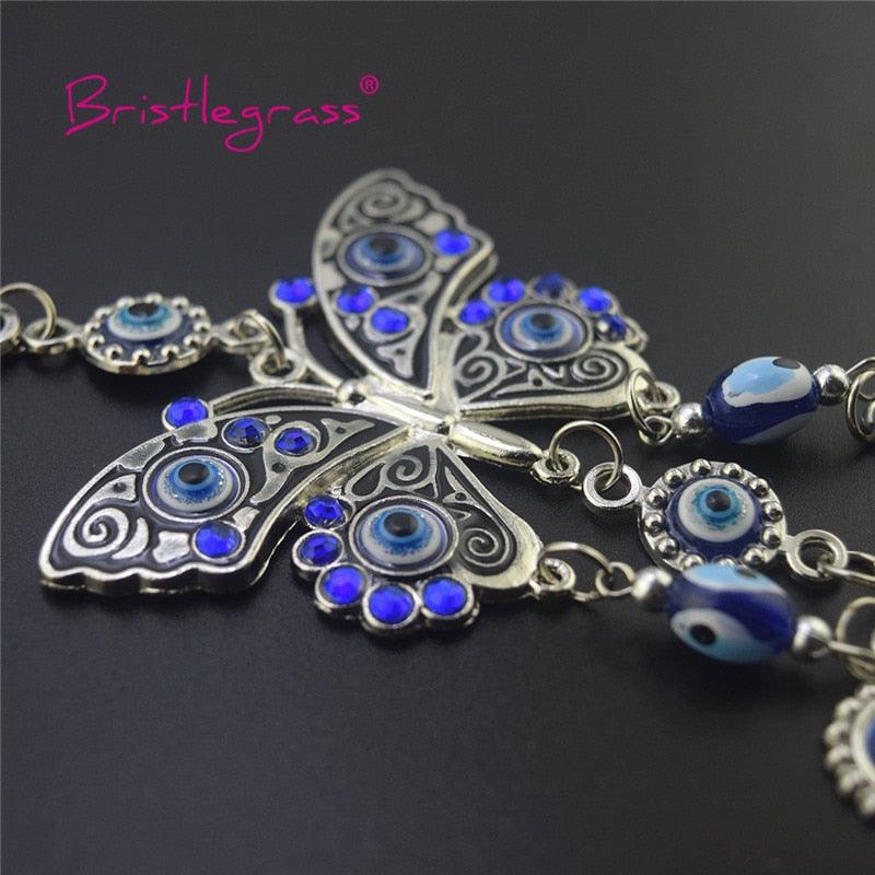 Turkish Blue Evil Eye Rhinestone Butterfly Amulet with Blue Rhinestone Car Charm Rear View Mirror Wall Hanging Protection Lucky Charms Wall Hanging Pendant Protection  Home Decor Blessing Gift