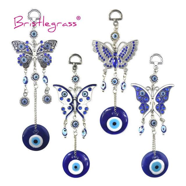 Turkish Blue Evil Eye Rhinestone Butterfly Amulet with Blue Rhinestone Car Charm Rear View Mirror Wall Hanging Protection Lucky Charms Wall Hanging Pendant Protection  Home Decor Blessing Gift