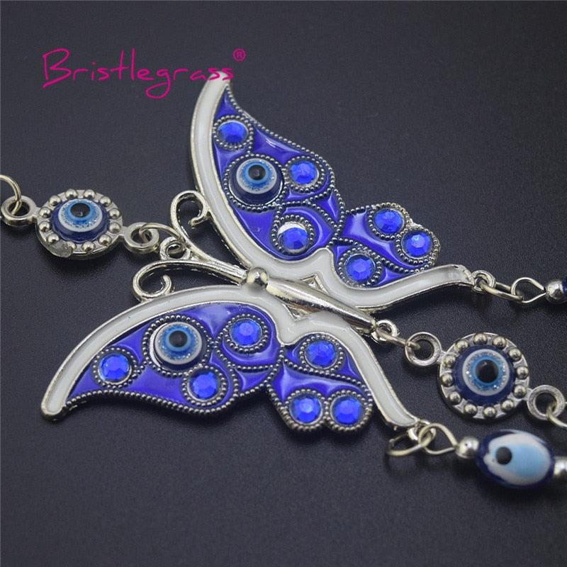 Turkish Blue Evil Eye Rhinestone Butterfly Amulet with Blue Rhinestone Car Charm Rear View Mirror Wall Hanging Protection Lucky Charms Wall Hanging Pendant Protection  Home Decor Blessing Gift