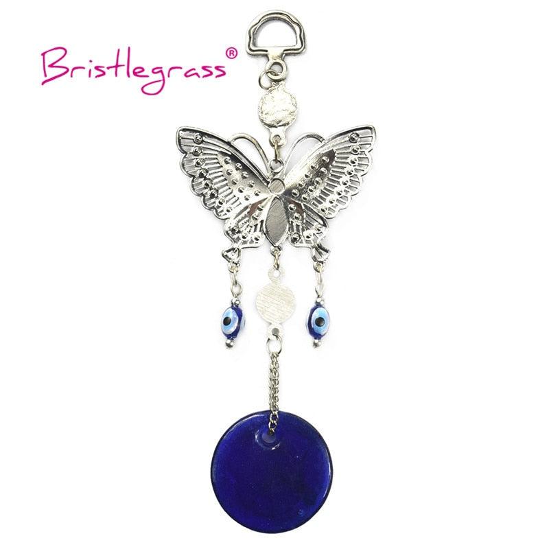 Turkish Blue Evil Eye Rhinestone Butterfly Amulet with Blue Rhinestone Car Charm Rear View Mirror Wall Hanging Protection Lucky Charms Wall Hanging Pendant Protection  Home Decor Blessing Gift