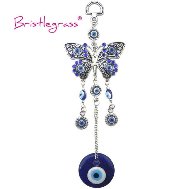 Turkish Blue Evil Eye Rhinestone Butterfly Amulet with Blue Rhinestone Car Charm Rear View Mirror Wall Hanging Protection Lucky Charms Wall Hanging Pendant Protection  Home Decor Blessing Gift