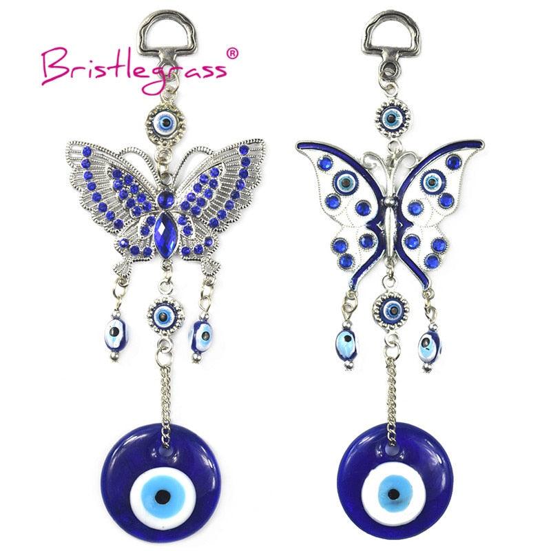 Turkish Blue Evil Eye Rhinestone Butterfly Amulet with Blue Rhinestone Car Charm Rear View Mirror Wall Hanging Protection Lucky Charms Wall Hanging Pendant Protection  Home Decor Blessing Gift