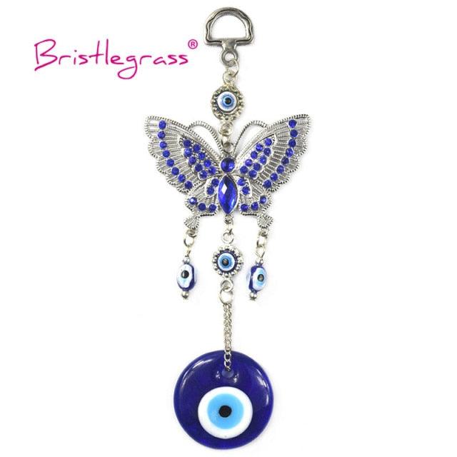 Turkish Blue Evil Eye Rhinestone Butterfly Amulet with Blue Rhinestone Car Charm Rear View Mirror Wall Hanging Protection Lucky Charms Wall Hanging Pendant Protection  Home Decor Blessing Gift