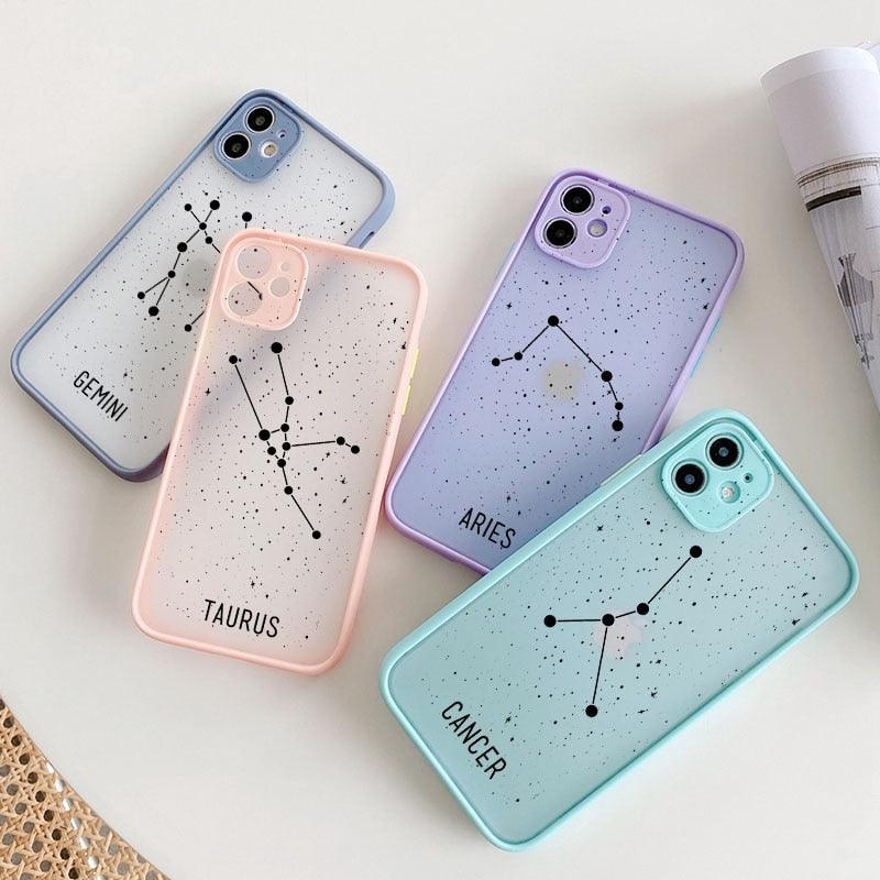 Twelve Constellations Phone Cases For iPhone X XR XS Max Case For iPhone 8 6s 7 Plus SE 11 12 Pro Max Mini Hard Back Cover Protective Shockproof Bumper Matte Clear Phone Cover for iPhone