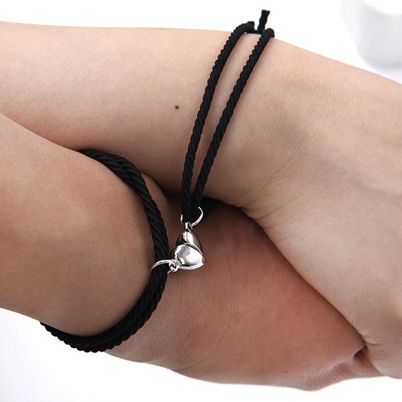 Two Halves Heart Magnetic Bracelet Couple Bracelets Friend Friendship Bracelets Braid Rope Magnet Attraction Matching Braided Rope Bracelet Promise Friendship Bracelet