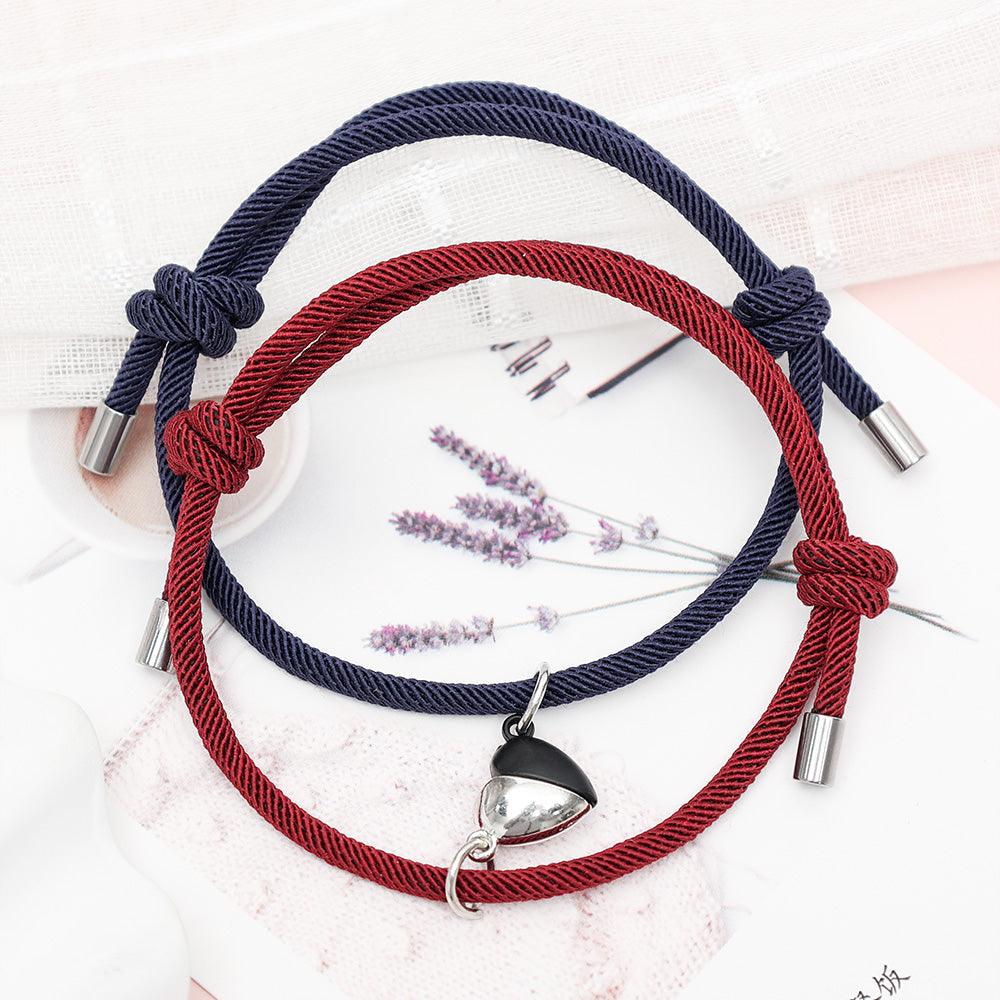 Two Halves Heart Magnetic Bracelet Couple Bracelets Friend Friendship Bracelets Braid Rope Magnet Attraction Matching Braided Rope Bracelet Promise Friendship Bracelet