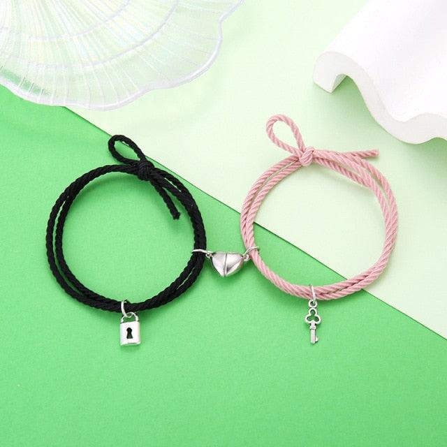 Two Halves Heart Magnetic Bracelet Couple Bracelets Friend Friendship Bracelets Braid Rope Magnet Attraction Matching Braided Rope Bracelet Promise Friendship Bracelet