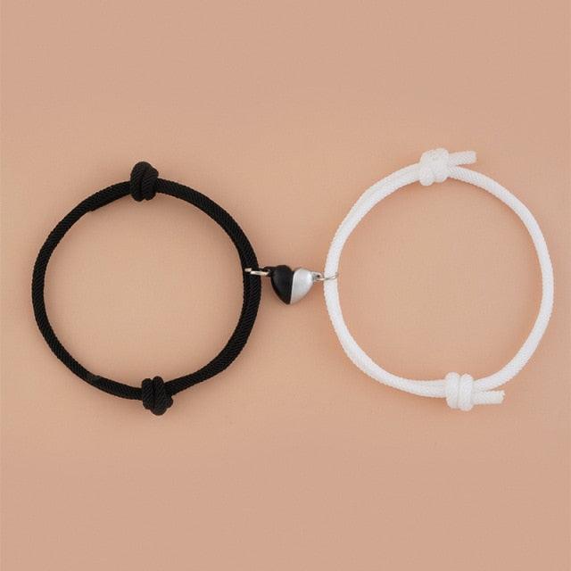 Two Halves Heart Magnetic Bracelet Steel Pendant Couple Bracelets For Friendship Bracelets Braid Rope Magnet Attraction Matching Bracelet Lover Gifts For Boyfriend And Girlfriend