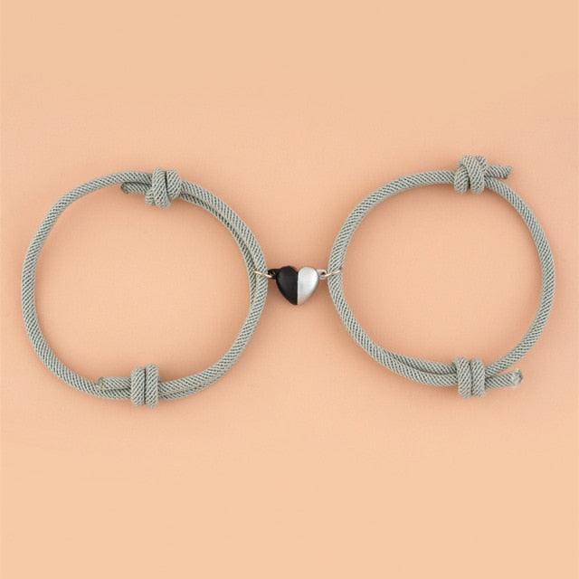 Two Halves Heart Magnetic Bracelet Steel Pendant Couple Bracelets For Friendship Bracelets Braid Rope Magnet Attraction Matching Bracelet Lover Gifts For Boyfriend And Girlfriend