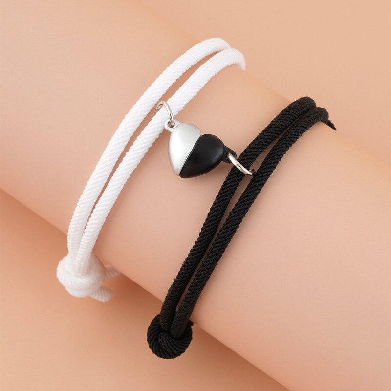 Two Halves Heart Magnetic Bracelet Steel Pendant Couple Bracelets For Friendship Bracelets Braid Rope Magnet Attraction Matching Bracelet Lover Gifts For Boyfriend And Girlfriend