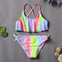 Two Piece Girls Swimsuit Rainbow Children's Swimwear Two Piece Bathing Suit 2-12 Years Swimsuit Pieces Bathing Suits With Ruffles Hollowed Flounce Bikini With Adjustable Straps For Girls