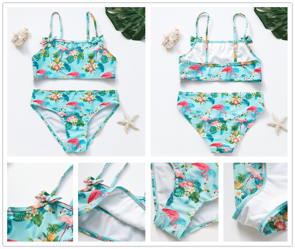 Two Piece Girls Swimsuit Rainbow Children's Swimwear Two Piece Bathing Suit 2-12 Years Swimsuit Pieces Bathing Suits With Ruffles Hollowed Flounce Bikini With Adjustable Straps For Girls