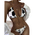 Two Piece Milk Cow Printed Swimwear Women's Bikini Suit Bikinis For Women Bathing Suit Women's Two-Piece Swimwear Tie Triangle Split Deep V-neck Iron Chain Halter Tops With Side Hollowed Bottoms