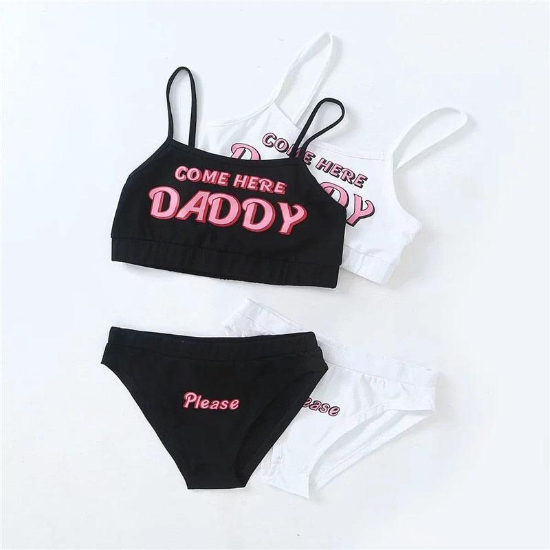 Two Piece Set Fashion COME HERE DADDY Letter Print Tank Top Sleeveless Summer Cropped Bikini Women's 2Pcs Come Here Yes Daddy Please Printed Bikini Swimsuit Bathing Suit Padded Bra Top Panty Set Swimwear