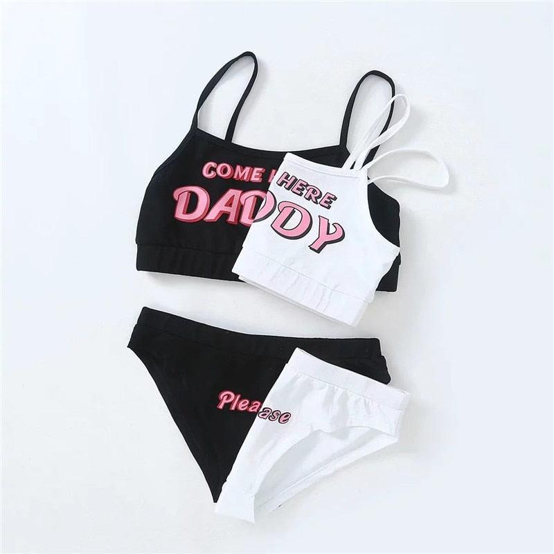 Two Piece Set Fashion COME HERE DADDY Letter Print Tank Top Sleeveless Summer Cropped Bikini Women's 2Pcs Come Here Yes Daddy Please Printed Bikini Swimsuit Bathing Suit Padded Bra Top Panty Set Swimwear