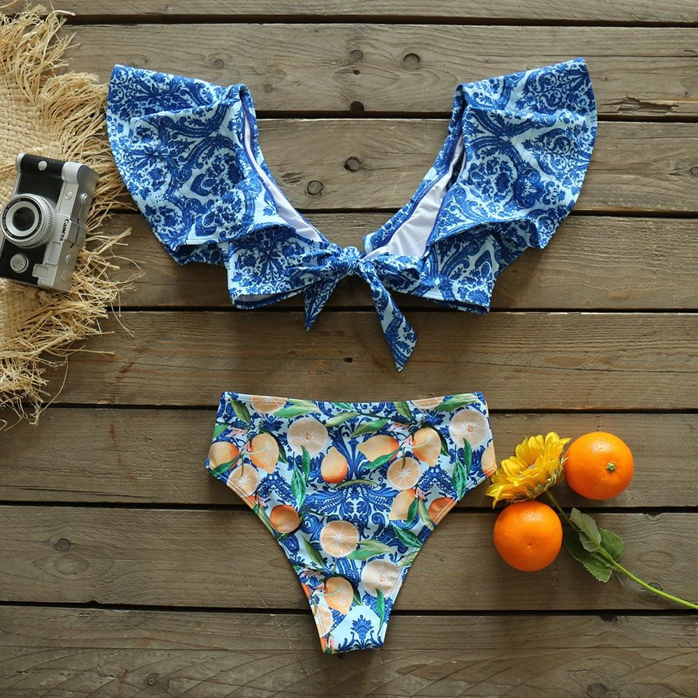 Two-Pieces Women  Push-Up Padded Bra Ruffles Bandage Bikini Set Swimsuit  Women's Bathing Suits Ruffles Flounce Bikini Sets Low Rise Two Piece Swimsuit Swimwear Bathing Suit Beachwear