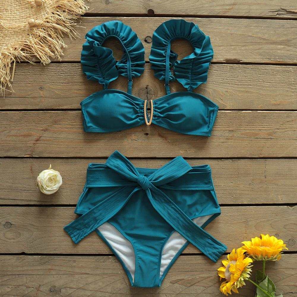 Two-Pieces Women  Push-Up Padded Bra Ruffles Bandage Bikini Set Swimsuit  Women's Bathing Suits Ruffles Flounce Bikini Sets Low Rise Two Piece Swimsuit Swimwear Bathing Suit Beachwear