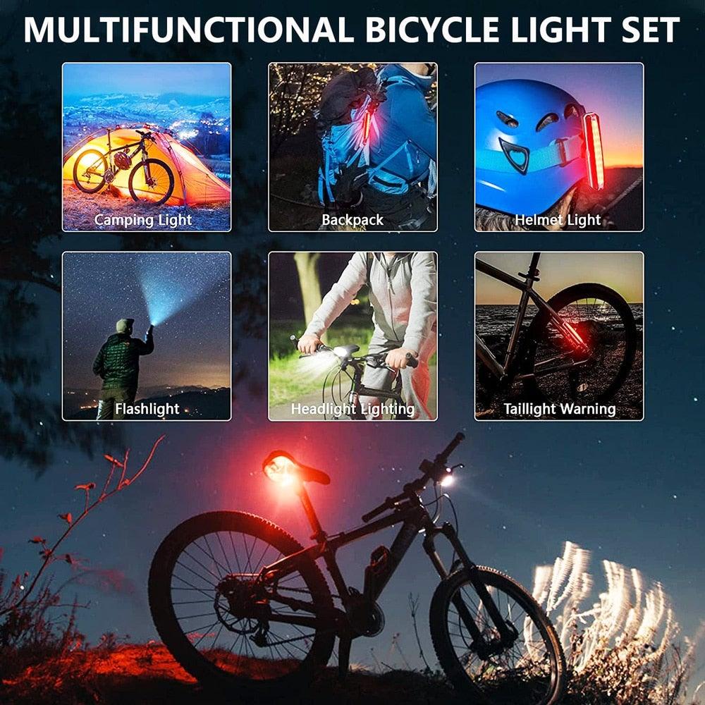 Ultra Bright Bicycle Light USB Rechargeable LED Bike Headlight Waterproof Bike Flashlight USB Rechargeable Bike Lights Front And Back 8 LED Bicycle Lights Front 5 Light Modes 15-30 Hours Working Time