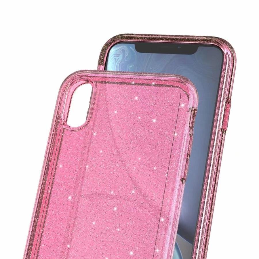 Ultra Hard Shockproof Glitter Transparent Case for iPhone XS XR X 8 7 6 Plus SE2 Sparkle Crystal Clear Sparkly Glitter Shiny Soft Flexible Slim Fit Drop Protection Iphone Cover