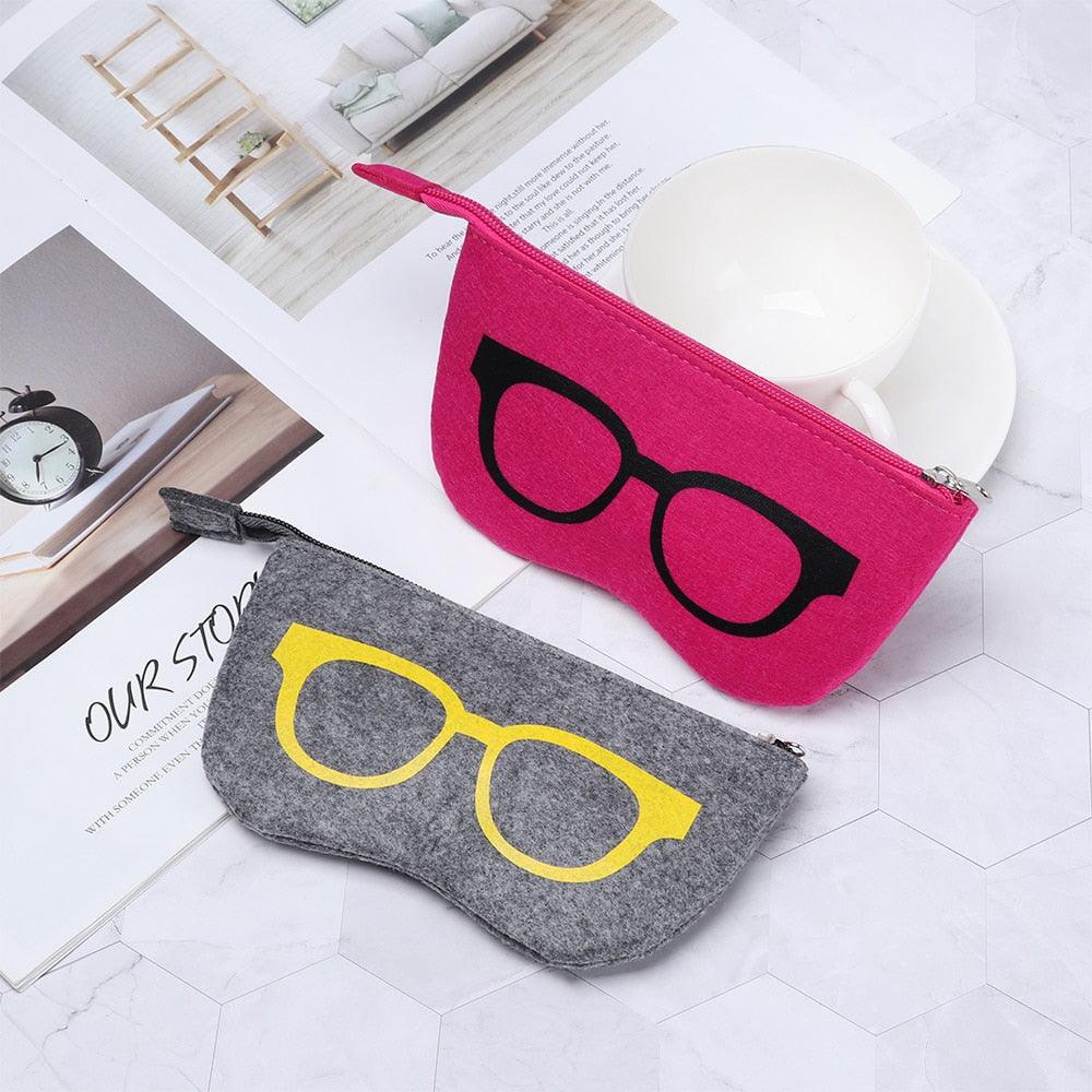 Ultra Light Unisex Felt Glasses Case Bag Sunglasses Case Box Soft Zipper Protector Sunglasses Pouch Zipper Glasses Case Simple Glasses Storage Makeup Pouch Case