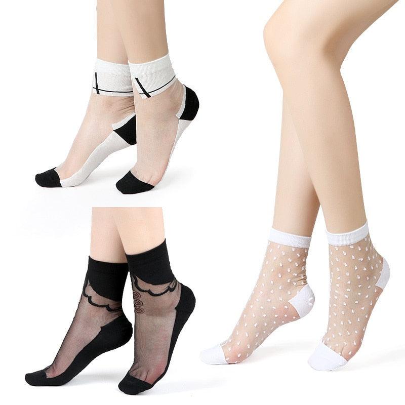 Ultra Thin Lace Mesh Fishnet Socks Mixed Fiber Transparent Stretch Elasticity Ankle Net Yarn Thin Women Cool Socks Ankle Socks Cotton Boat Socks For Women