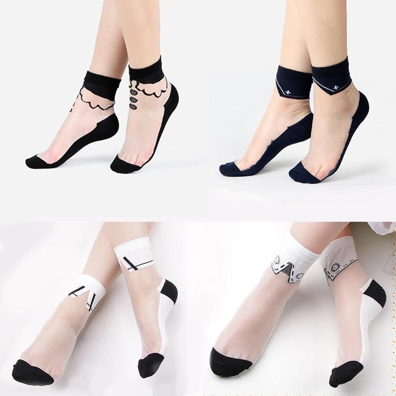 Ultra Thin Lace Mesh Fishnet Socks Mixed Fiber Transparent Stretch Elasticity Ankle Net Yarn Thin Women Cool Socks Ankle Socks Cotton Boat Socks For Women