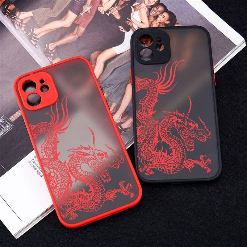 Unique Aesthetic Design Red Dragon Phone Case for iPhone 14 12 11 13 Pro Mini X XS XR Max 6 7 8 Plus SE Soft Bumper Fashion Cool Dragon Animal 3D Pattern Design Frosted PC Back Soft TPU Bumper Shockproof Protective Case