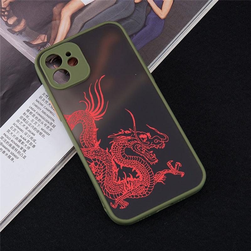 Unique Aesthetic Design Red Dragon Phone Case for iPhone 14 12 11 13 Pro Mini X XS XR Max 6 7 8 Plus SE Soft Bumper Fashion Cool Dragon Animal 3D Pattern Design Frosted PC Back Soft TPU Bumper Shockproof Protective Case