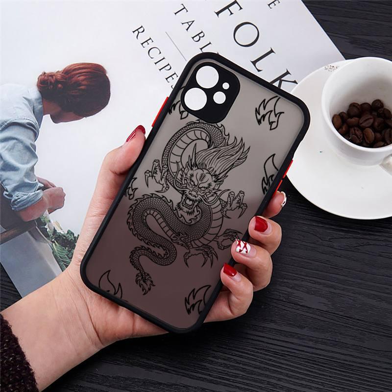 Unique Aesthetic Design Red Dragon Phone Case for iPhone 14 12 11 13 Pro Mini X XS XR Max 6 7 8 Plus SE Soft Bumper Fashion Cool Dragon Animal 3D Pattern Design Frosted PC Back Soft TPU Bumper Shockproof Protective Case