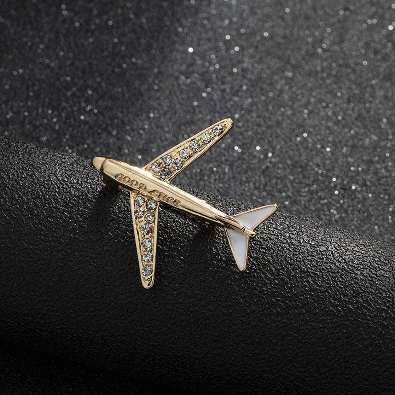 Unique Crystal Airplane Brooch Pin Rhinestone Aircraft Lapel Pins And Brooches Men's Suit Plane Brooch Airplane Charming Jewelry Party Badge Scarf Pins Gifts Collar Accessories For Wedding And Party