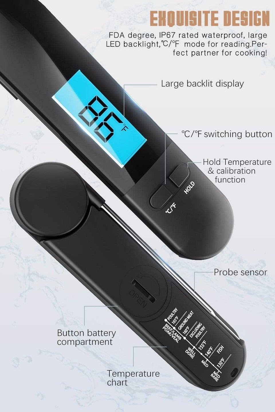 Unique Food Kitchen Digital Meat Thermometer  BBQ Instant Read Food Thermometer Waterproof With Backlight And Magnet For Kitchen Cooking Grilling BBQ Backing Liquids Oil Waterproof Kitchen Thermometer For Cooking Tools