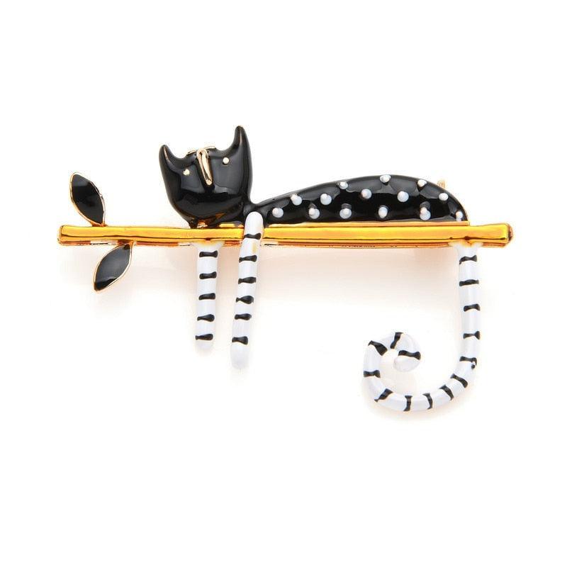 Unique Lazy Cat Sitting On The Tree Brooches For Women And Men Modern Lazy Cat Cute Style Brooch Pins Cat Brooches Women Elegant Fashion Jewelry For Office Charming Little Clothing Accessories