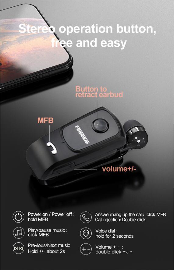 Unique Mini Wireless Earphone Retractable Portable Bluetooth Headset Calls Remind Vibration Sport Run Gamer Headphone Portable Design Comfortable HI-FI Stereo Earphones Noise Cancelling Bluetooth Earpiece